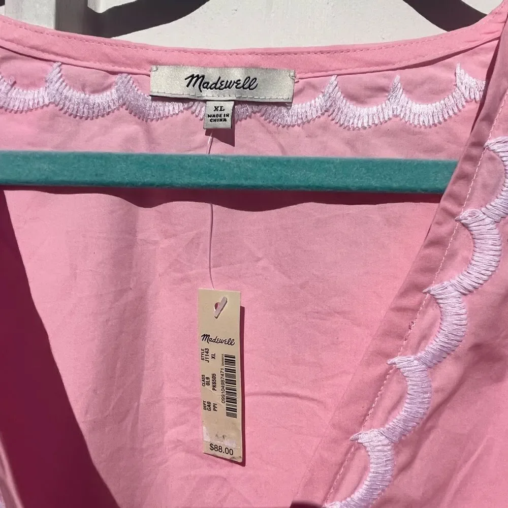Madewell Pink Wrap Blouse with White Embroidery - Picture 7 of 12